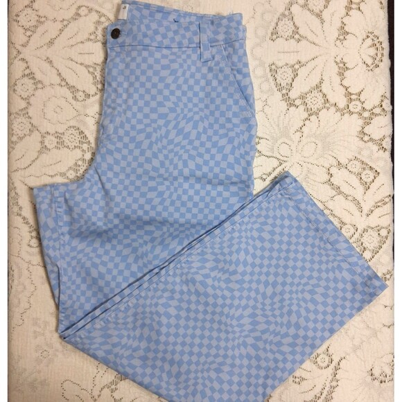 Hollister Pants Womens 13S Blue Checkered High-Rise Dad Pants Cargo Pockets - Picture 2 of 16
